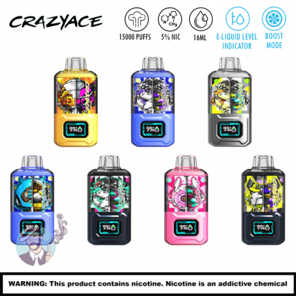 CRAZYACE B15000 DUAL TANK DISPOSABLE VAPE 5CT/DISPLAY