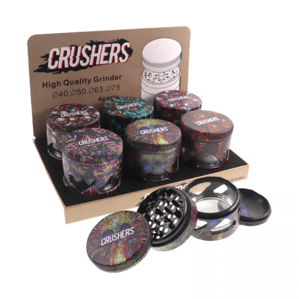 CRUSHER 4-PIECE 63MM SKULL DESIGN & ASSORTED COLOR METAL GRINDER - 6CT/DISPLAY